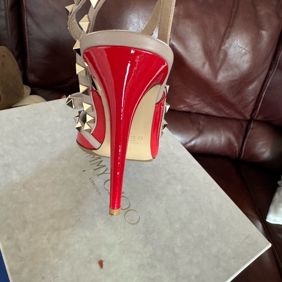 Size 10 Red and Beige Spike Valentino Heels - Picture 2 of 3